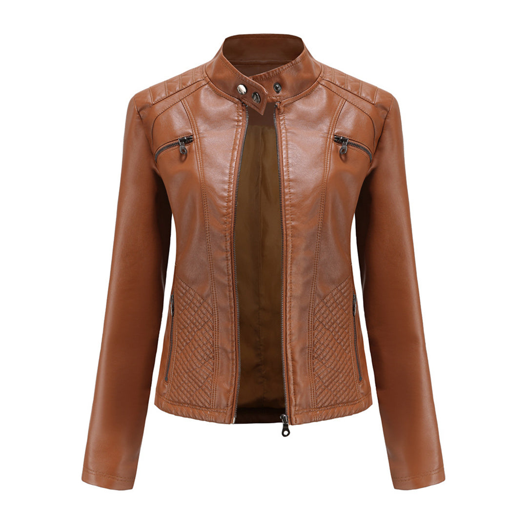 Chaqueta Biker Mujer de Cuero con Cremallera Clásica