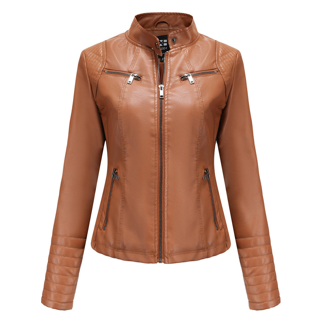Chaqueta Mujer de Cuero con Mangas Acanaladas Ajuste Elegante