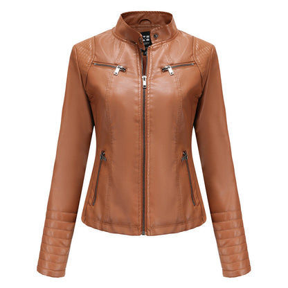 Chaqueta Mujer de Cuero con Mangas Acanaladas Ajuste Elegante
