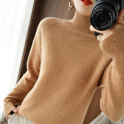 Jersey Mujer de Punto Suave Cuello Alto Elegante