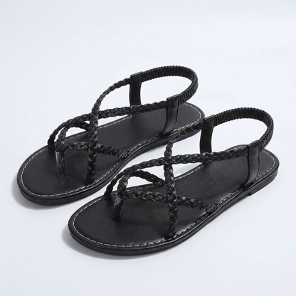 Sandalias Planas Mujer Tiras Trenzadas Diseño Cruzado