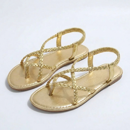 Sandalias Planas Mujer Tiras Trenzadas Diseño Cruzado