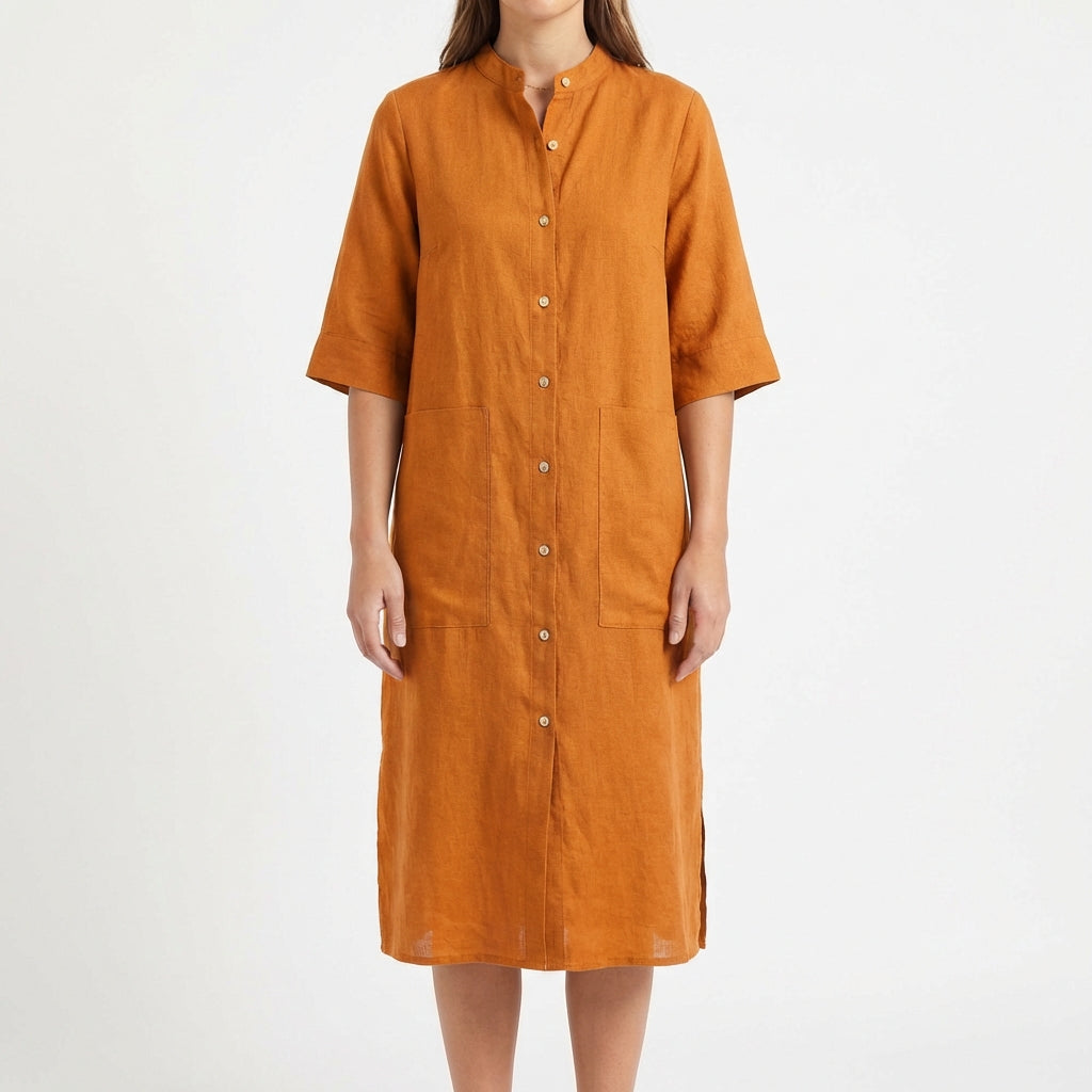 Vestido Camisero Midi Mujer Algodón Casual