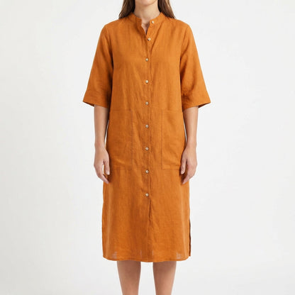 Vestido Camisero Midi Mujer Algodón Casual