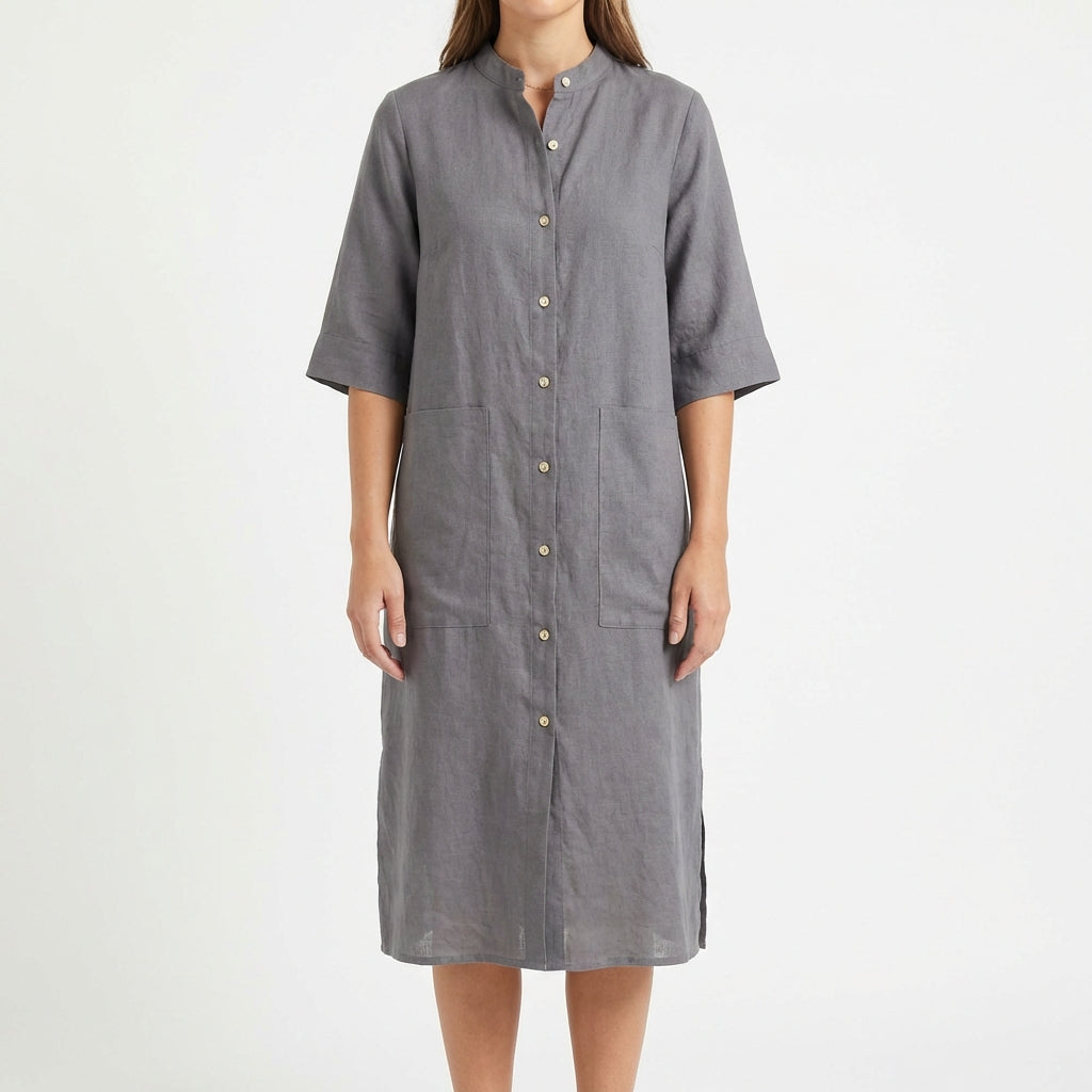 Vestido Camisero Midi Mujer Algodón Casual