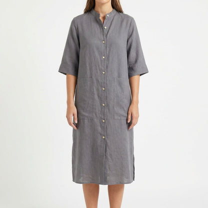 Vestido Camisero Midi Mujer Algodón Casual