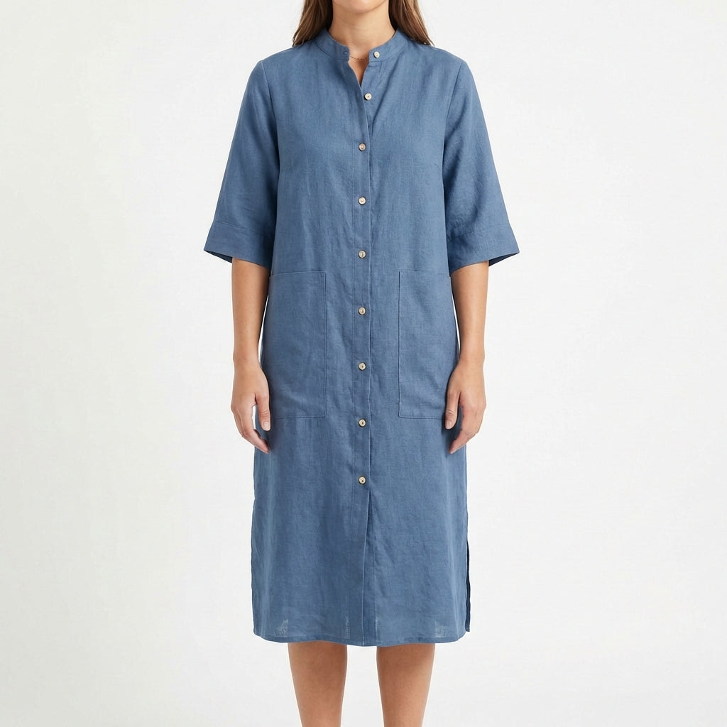 Vestido Camisero Midi Mujer Algodón Casual