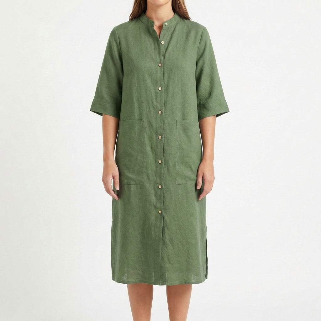 Vestido Camisero Midi Mujer Algodón Casual