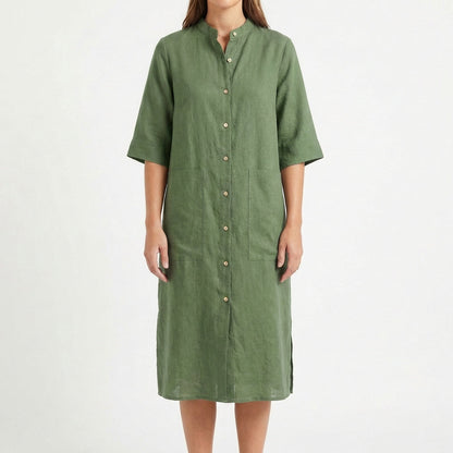 Vestido Camisero Midi Mujer Algodón Casual