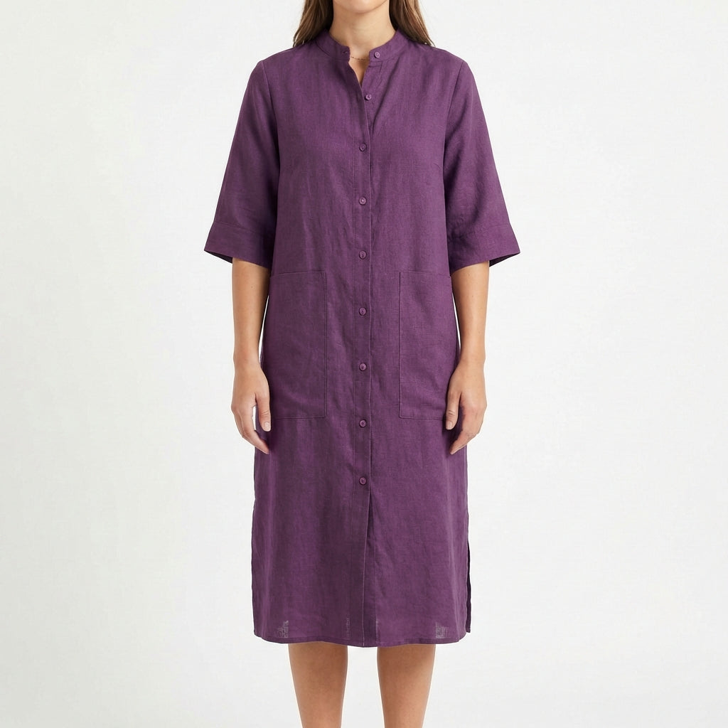 Vestido Camisero Midi Mujer Algodón Casual