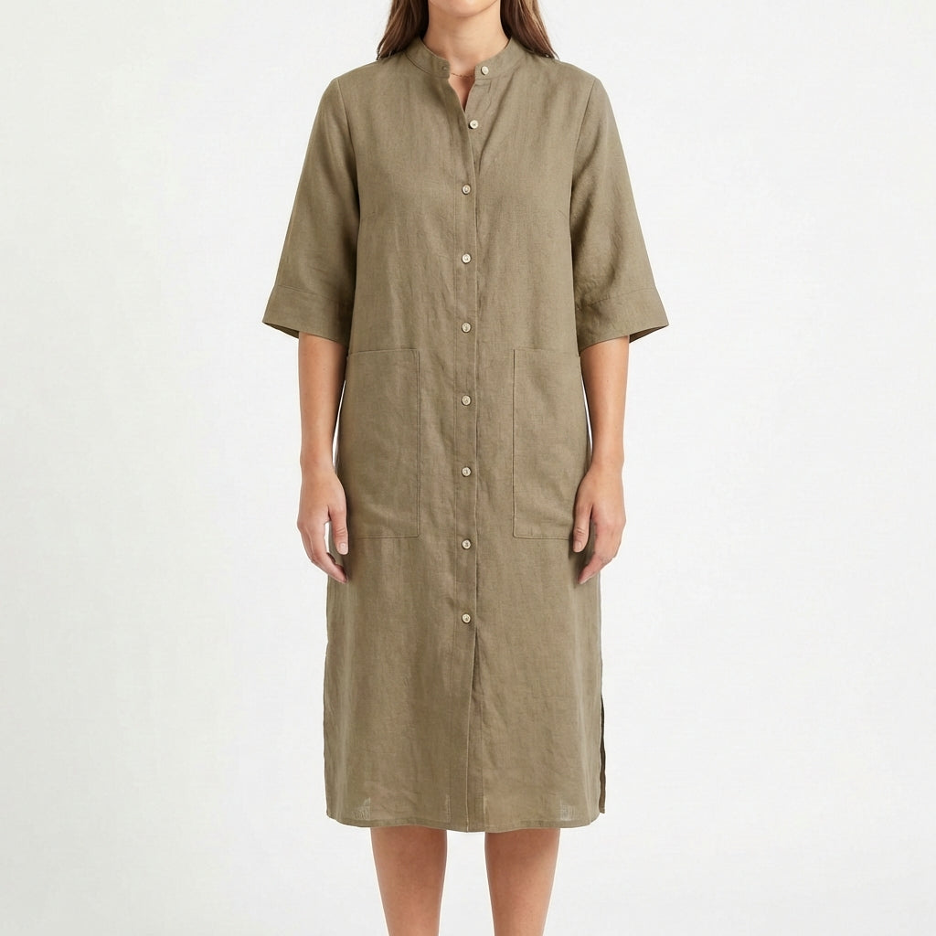 Vestido Camisero Midi Mujer Algodón Casual