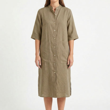 Vestido Camisero Midi Mujer Algodón Casual
