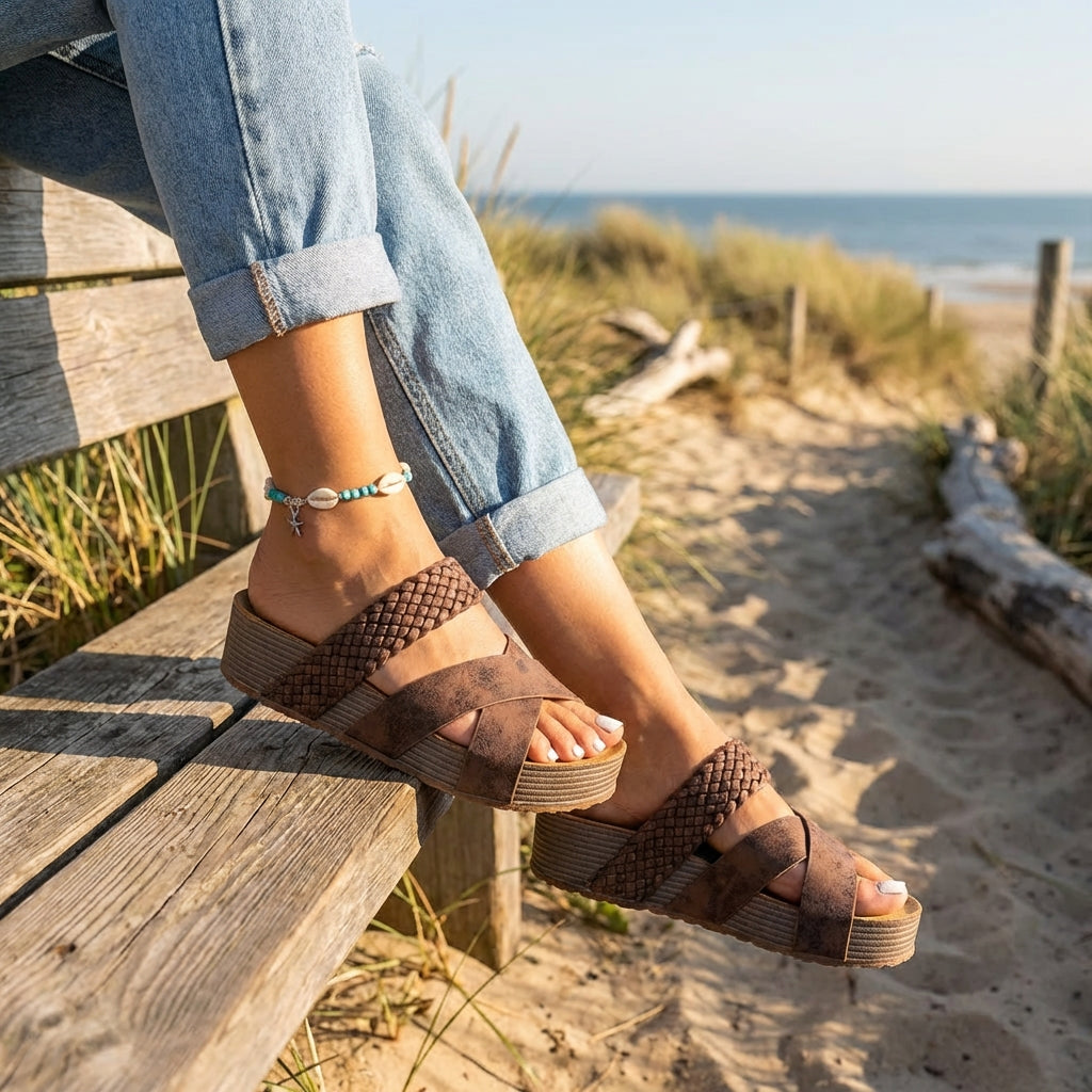 Sandalias Plataforma Mujer Tiras Cruzadas