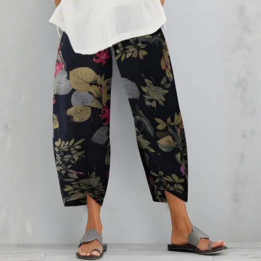 Pantalones Mujer Fluidos Rectos Encaje Bolsillos Bajo Vuelto - Mavetta