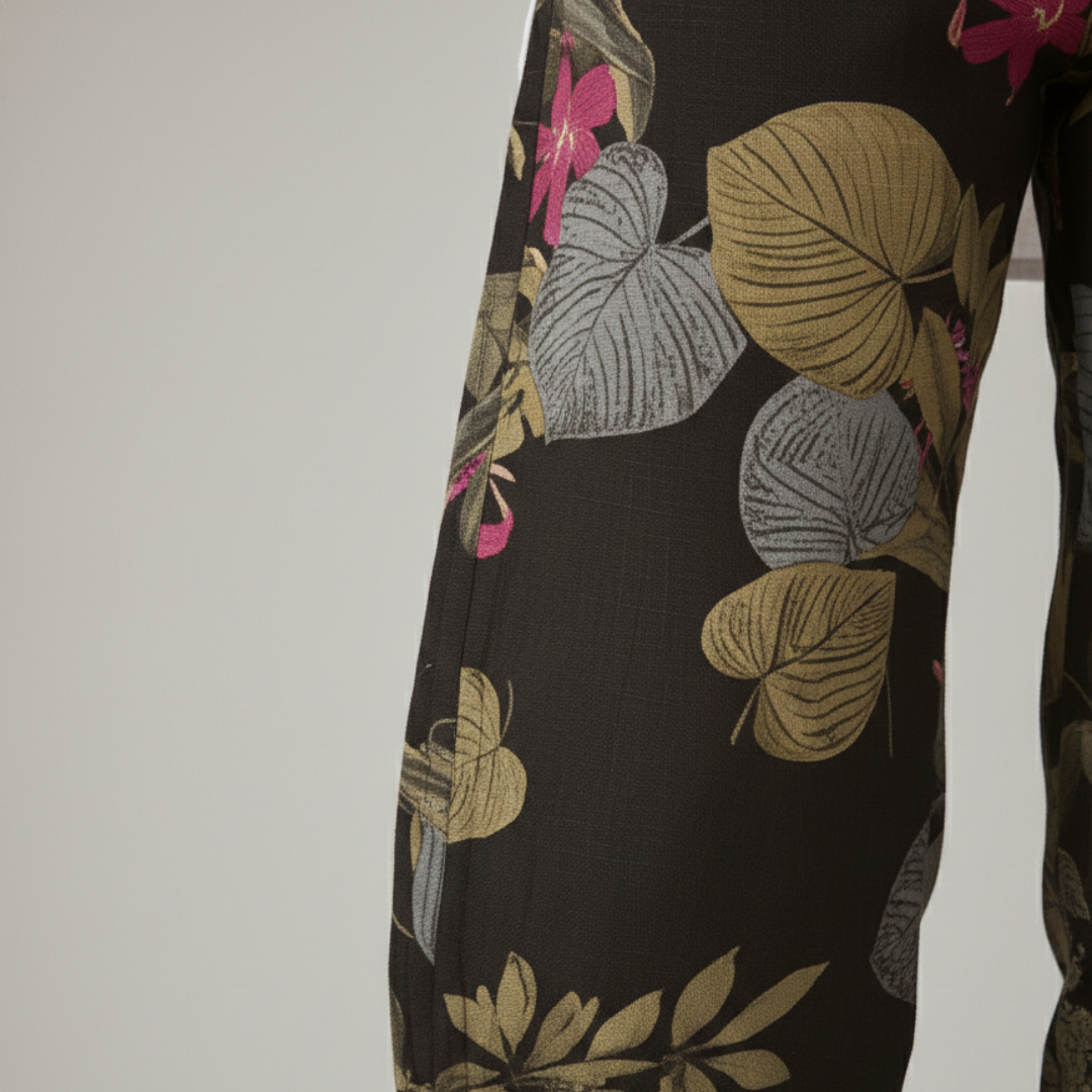 Pantalones Mujer Fluidos Rectos Encaje Bolsillos Bajo Vuelto