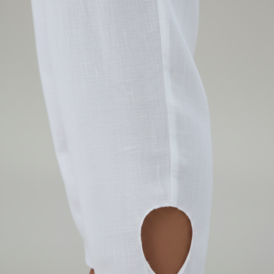 Pantalones Mujer Fluidos Rectos Encaje Bolsillos Bajo Vuelto