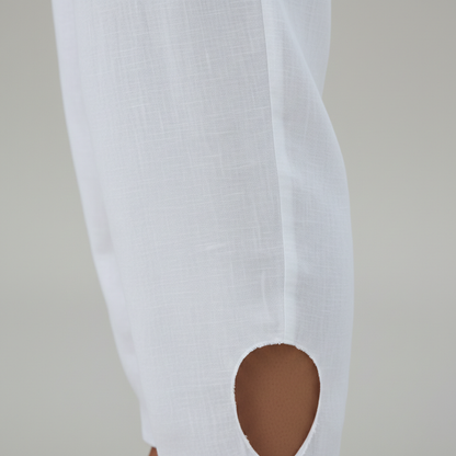 Pantalones Mujer Fluidos Rectos Encaje Bolsillos Bajo Vuelto