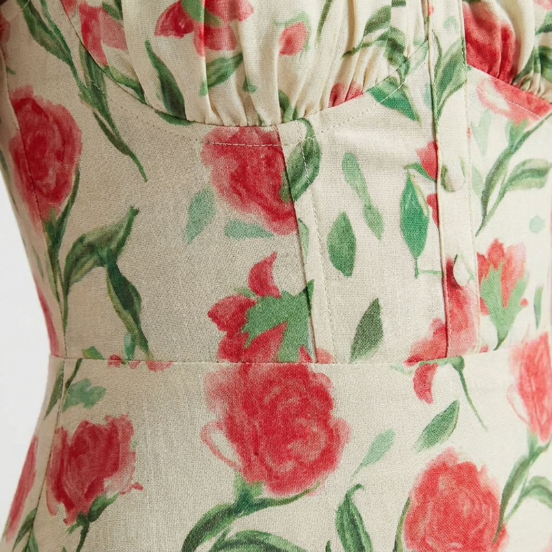 Vestido Midi Mujer Estampado Floral Tirantes Escote Recto Ajustado