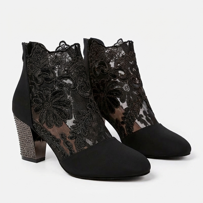 Botines Mujer de Encaje Tacón Ancho