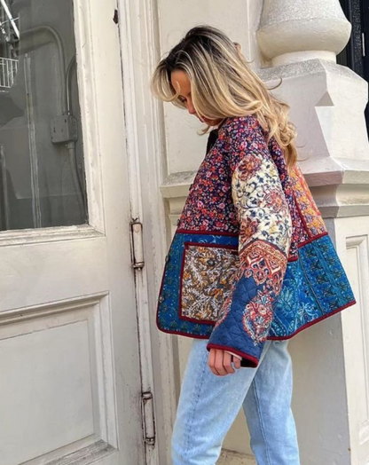 Abrigo Mujer Semi Acolchado Estampado Floral Bolsillos
