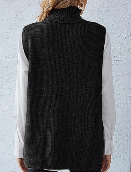 Chaleco Mujer de Piel Sintética Cuello Alto Botón Lateral