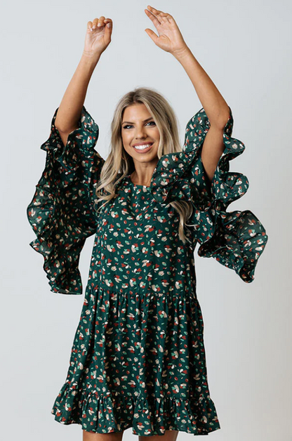 Vestido Corto Mujer Estampado Bohemio Mangas Sueltas