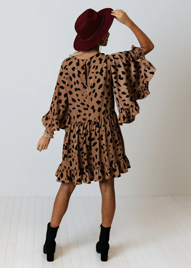 Vestido Corto Mujer Estampado Bohemio Mangas Sueltas