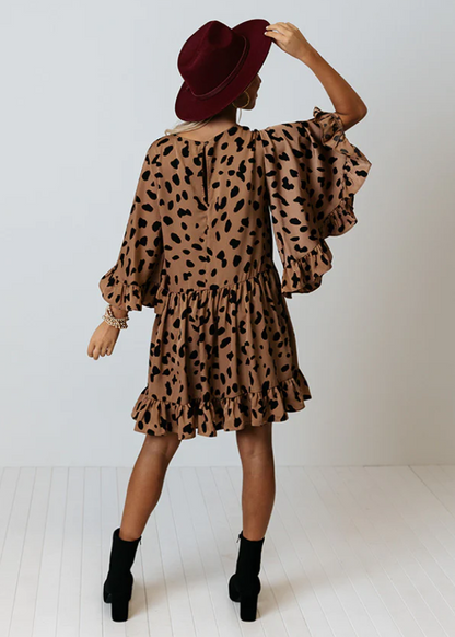 Vestido Corto Mujer Estampado Bohemio Mangas Sueltas