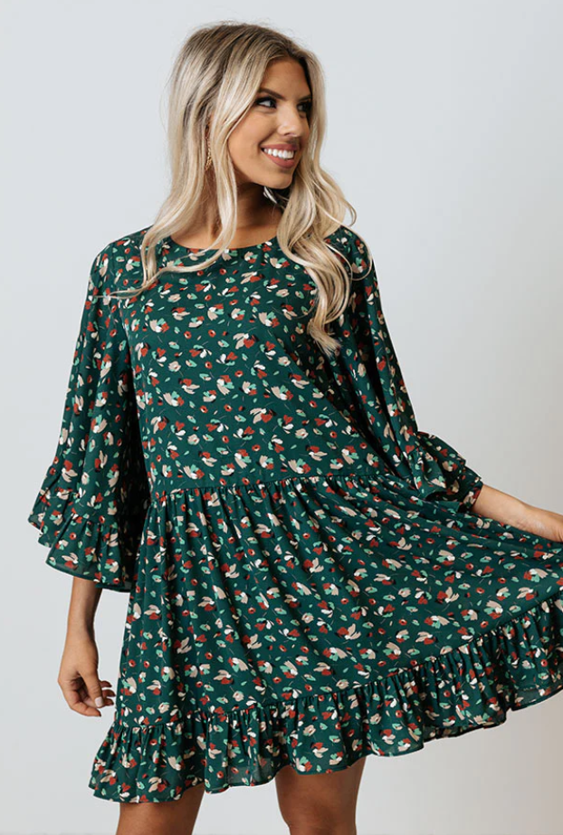 Vestido Corto Mujer Estampado Bohemio Mangas Sueltas