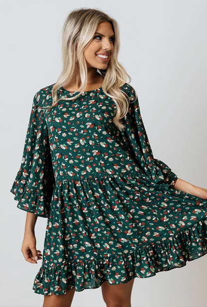 Vestido Corto Mujer Estampado Bohemio Mangas Sueltas