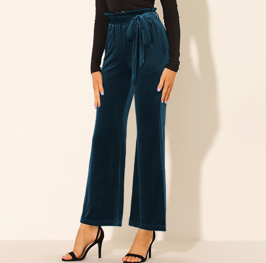 Pantalones Mujer Algodón Cintura Alta Elásticos con Bolsillos