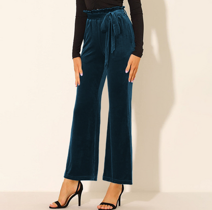 Pantalones Mujer Algodón Cintura Alta Elásticos con Bolsillos