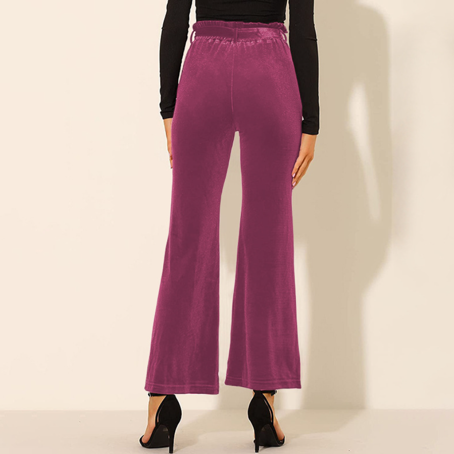 Pantalones Mujer Algodón Cintura Alta Elásticos con Bolsillos