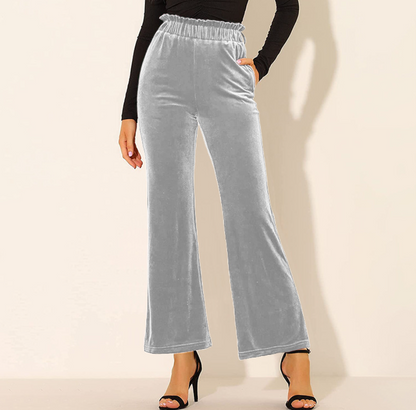 Pantalones Mujer Algodón Cintura Alta Elásticos con Bolsillos