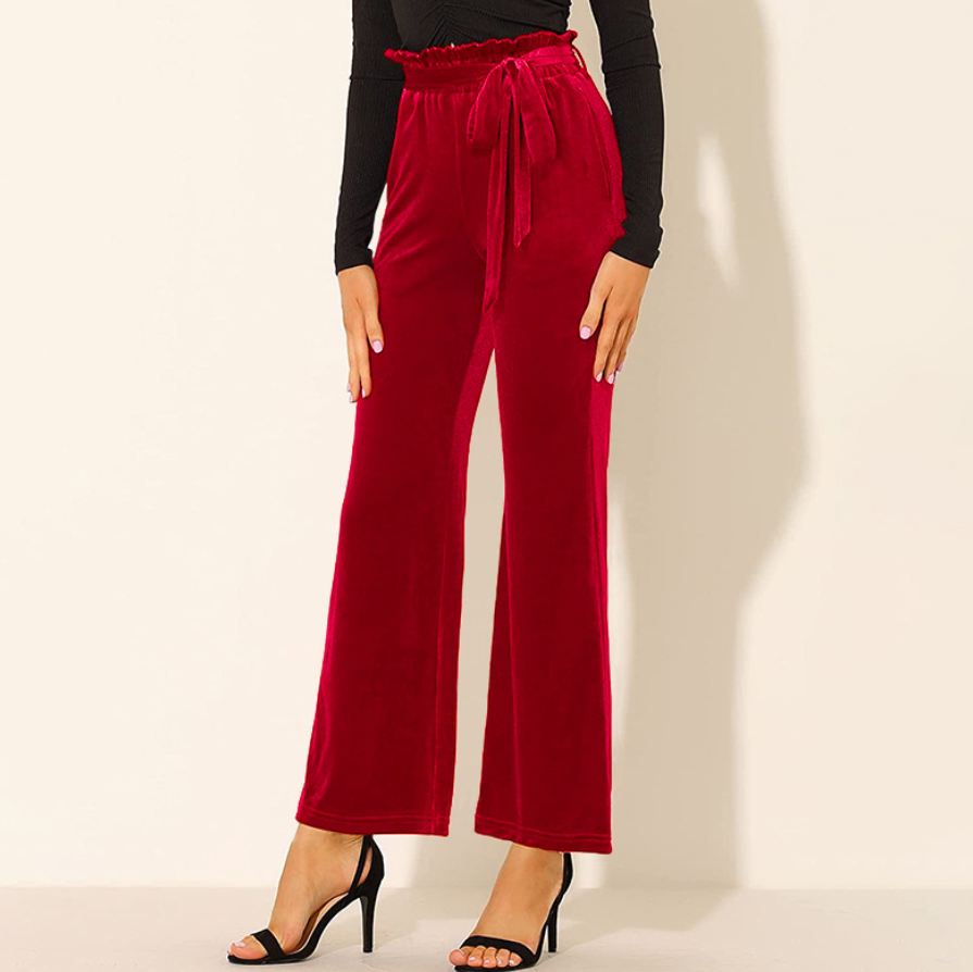 Pantalones Mujer Algodón Cintura Alta Elásticos con Bolsillos