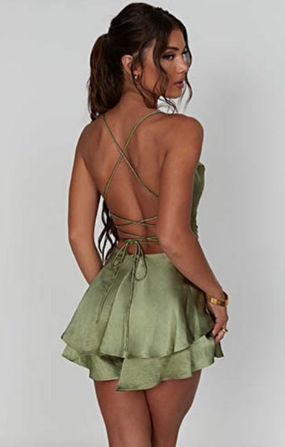 Vestido Corto Mujer de Satén Ajuste Elegante Espalda Descubierta