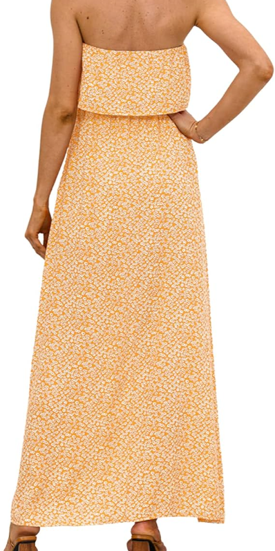 Vestido Largo Mujer Estampado Floral Palabra de Honor Casual