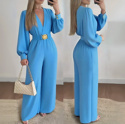Mono Mujer Elegante Escote en V Cinturón Ancho
