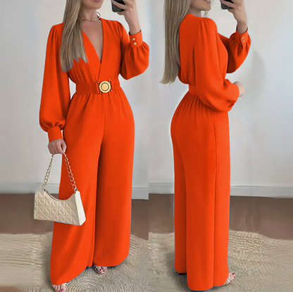 Mono Mujer Elegante Escote en V Cinturón Ancho