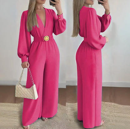 Mono Mujer Elegante Escote en V Cinturón Ancho