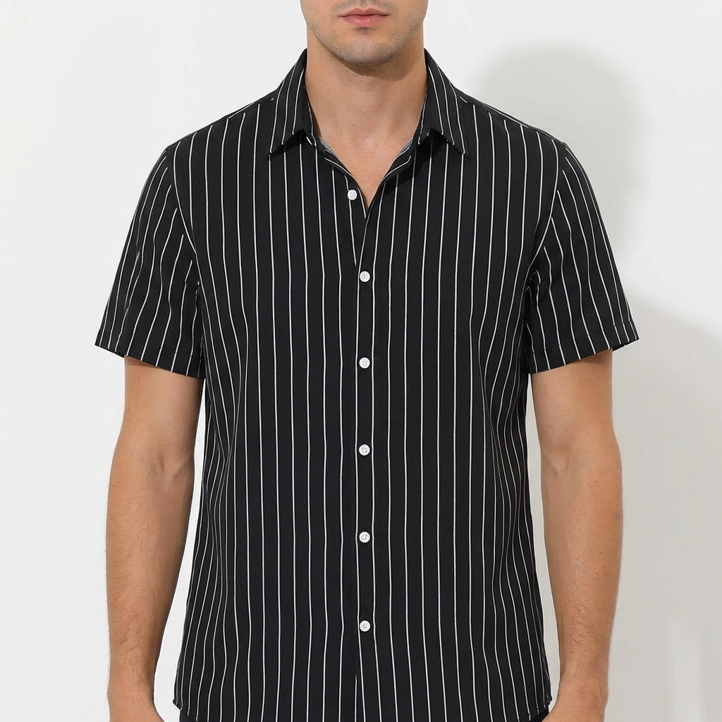 Camisa Hombre Algodón Cuello Cubano Manga Corta Casual