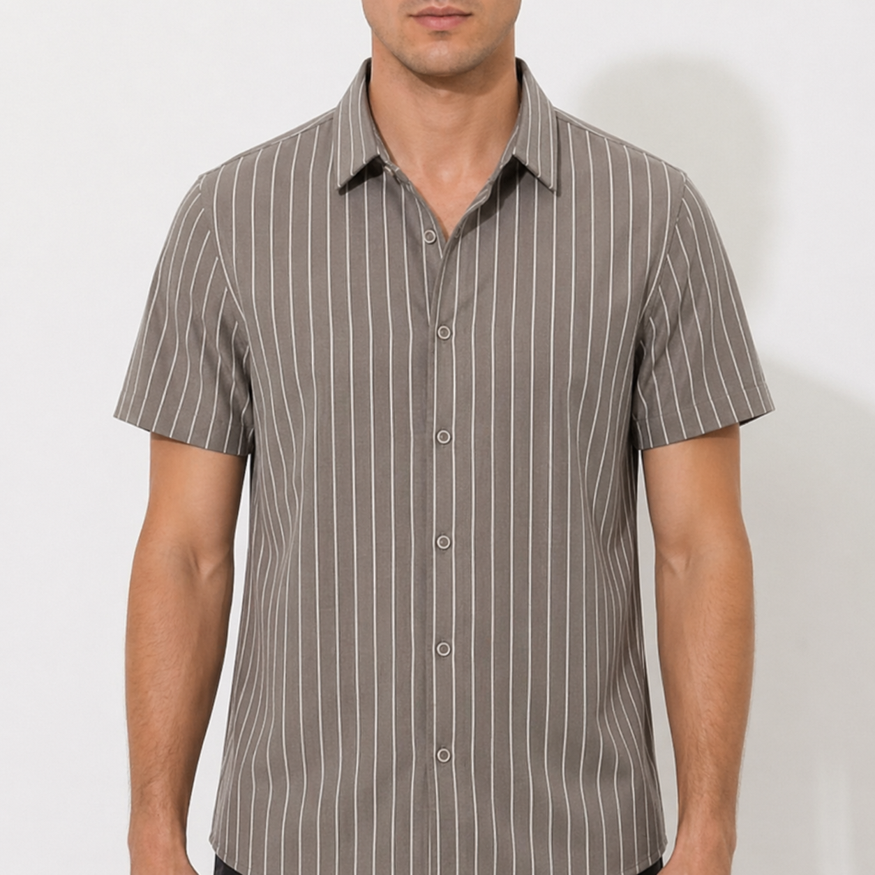 Camisa Hombre Algodón Cuello Cubano Manga Corta Casual