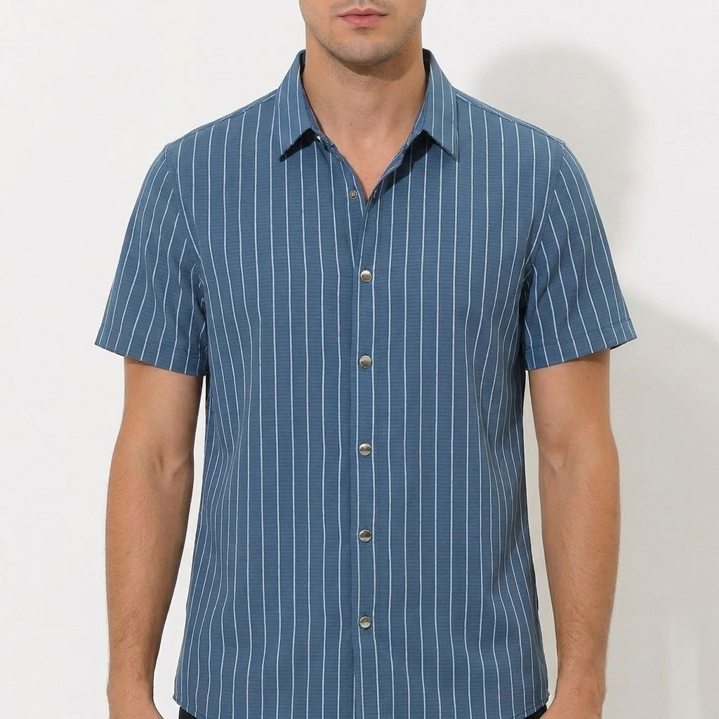 Camisa Hombre Algodón Cuello Cubano Manga Corta Casual