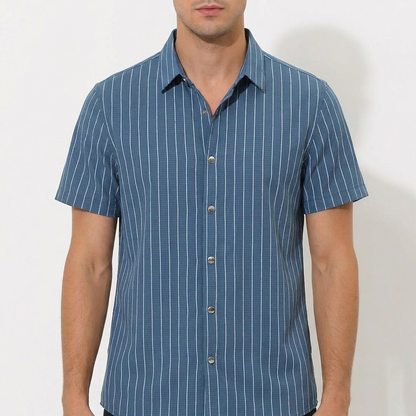Camisa Hombre Algodón Cuello Cubano Manga Corta Casual