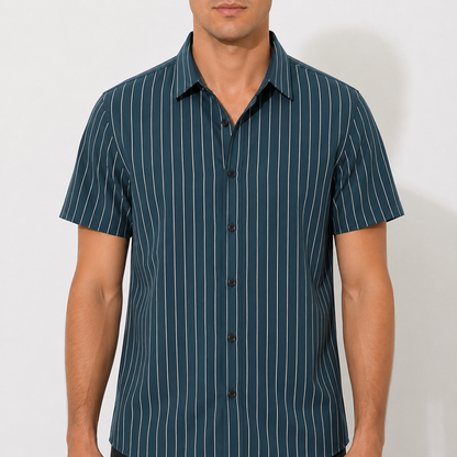 Camisa Hombre Algodón Cuello Cubano Manga Corta Casual