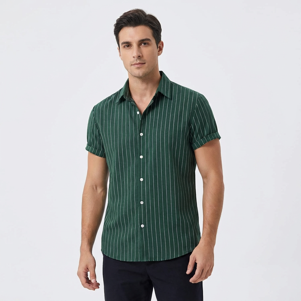 Camisa Hombre Algodón Cuello Cubano Manga Corta Casual - Mavetta