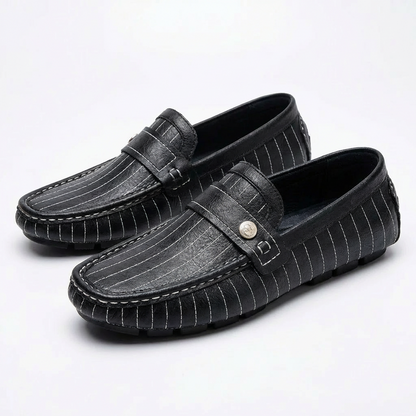 Mocasines Hombre de Piel Costuras Contrastadas Botón Decorativo