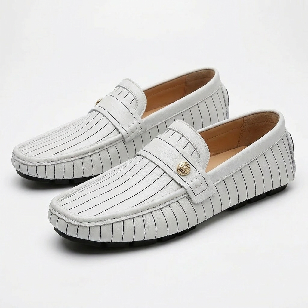 Mocasines Hombre de Piel Costuras Contrastadas Botón Decorativo