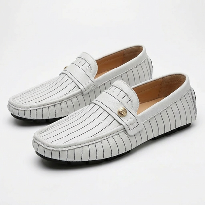 Mocasines Hombre de Piel Costuras Contrastadas Botón Decorativo