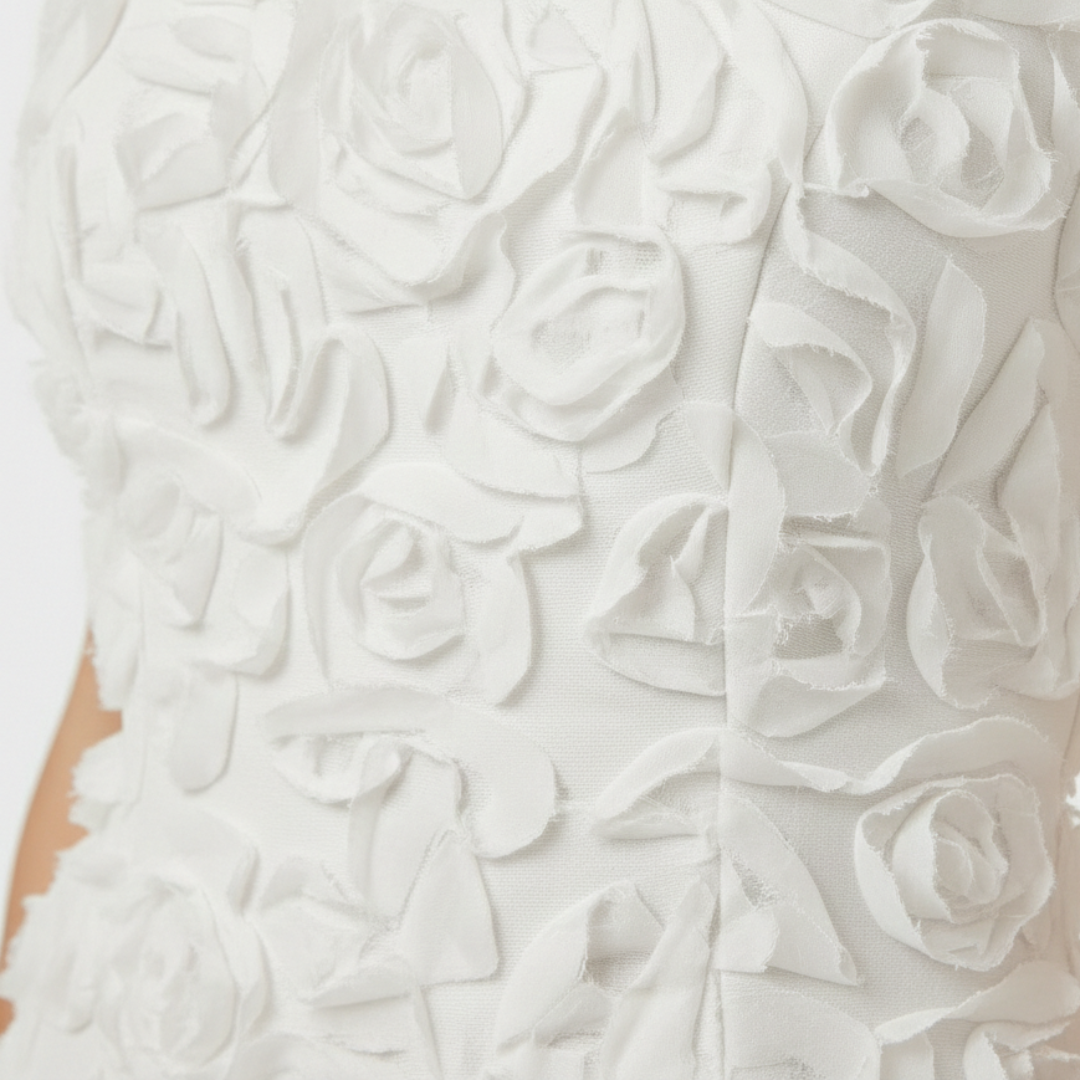Vestido Corto Mujer Relieve Floral 3D Escote Cuadrado Tirantes